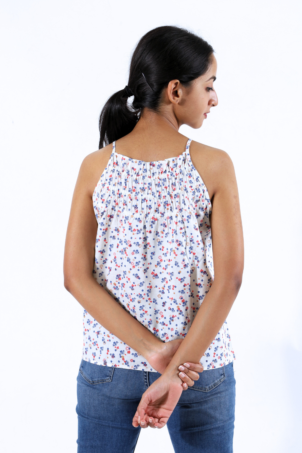 White Floral Halter Neck Top