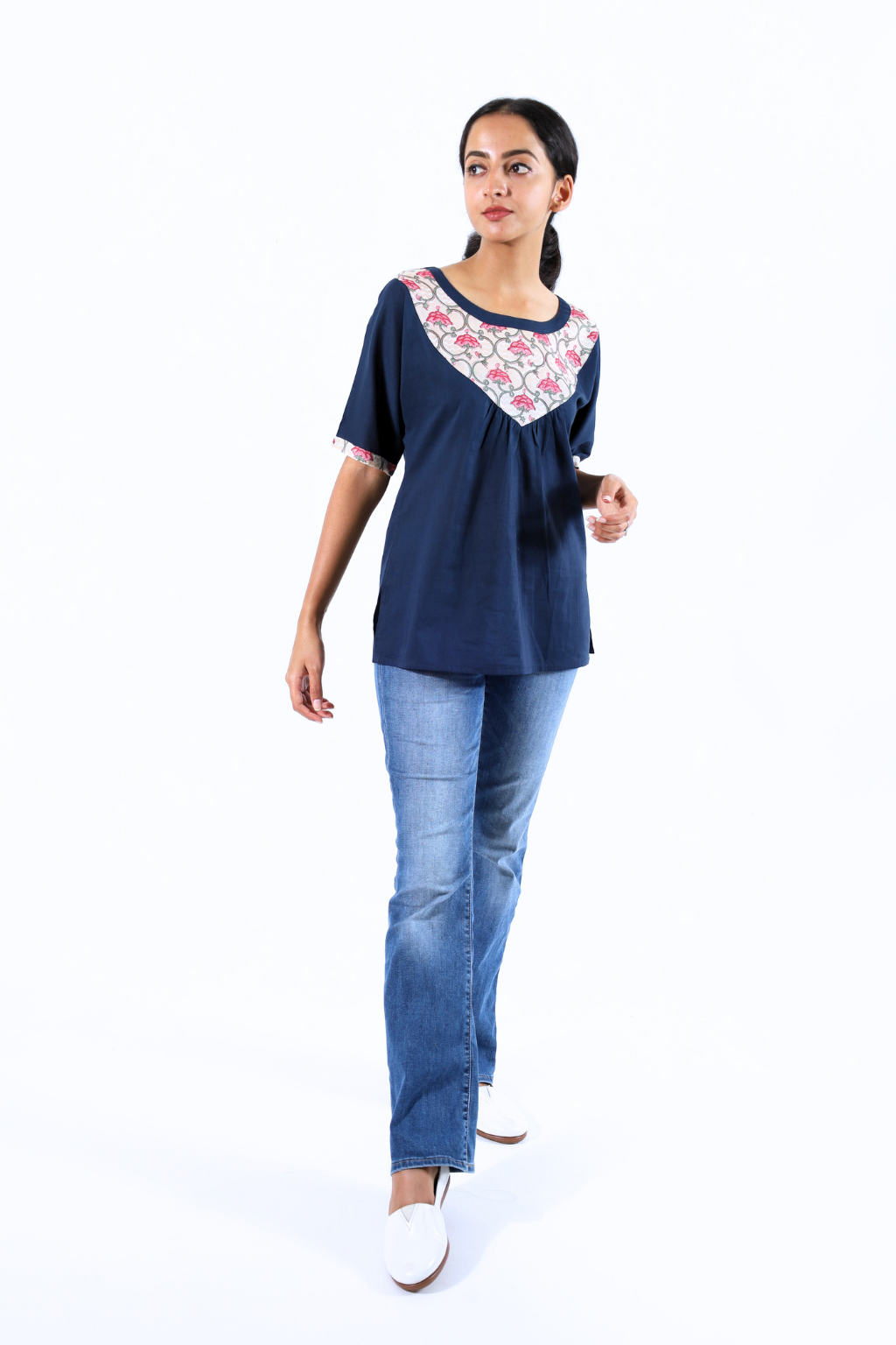 Navy Blue Lotus Block printed Top