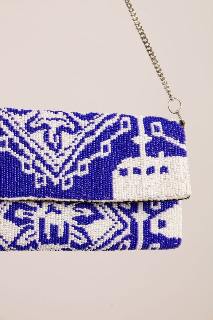 Blue and White Beaded Clutch