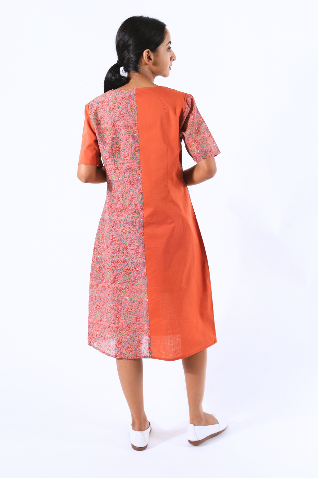 Saffron Front Yoke Block Printed Dress