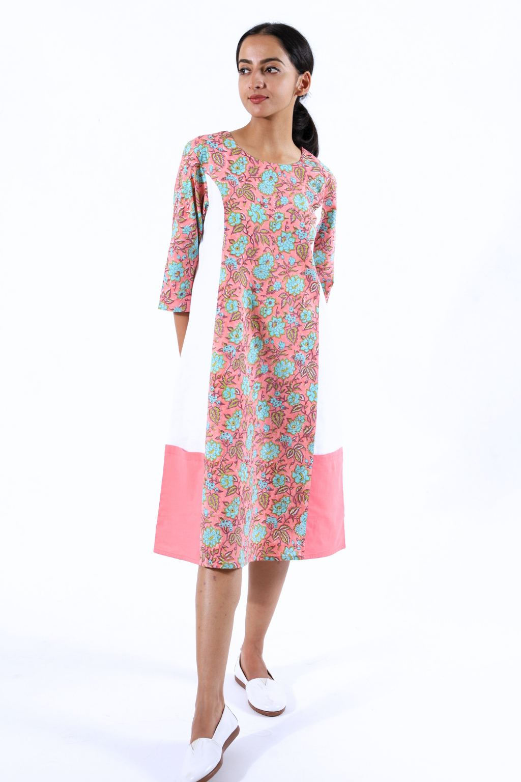 Panelled A-line Block Printed Dress